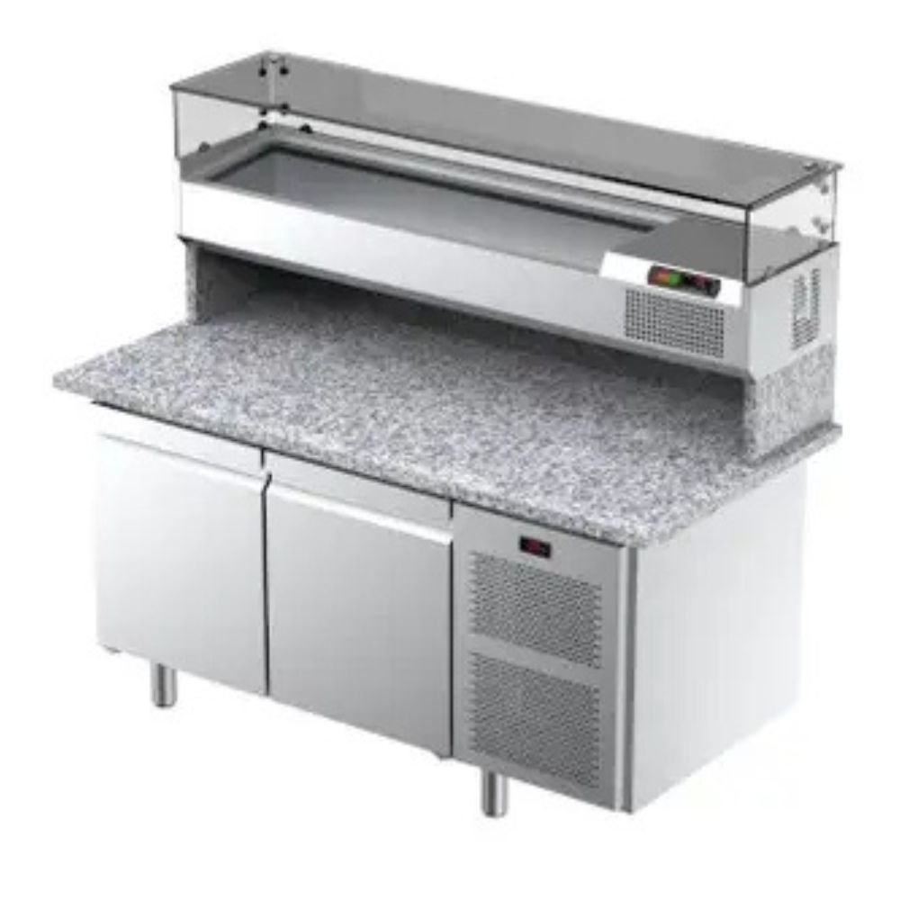 Banco Pizza Refrigerato Ventilato Ilsa 1650 mm - 2 Porte con Vetrina