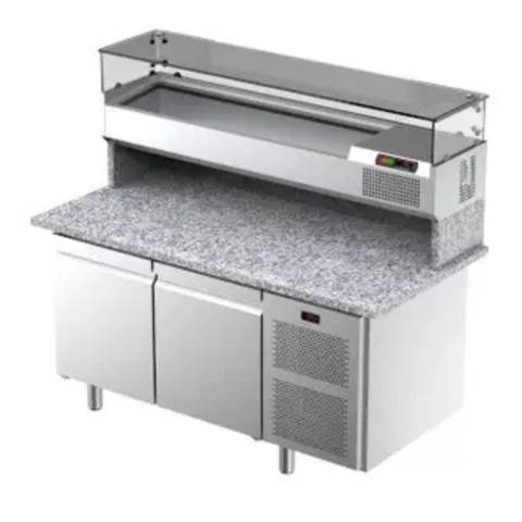 Banco Pizza Refrigerato Ventilato Ilsa 1650 mm - 2 Porte con Vetrina
