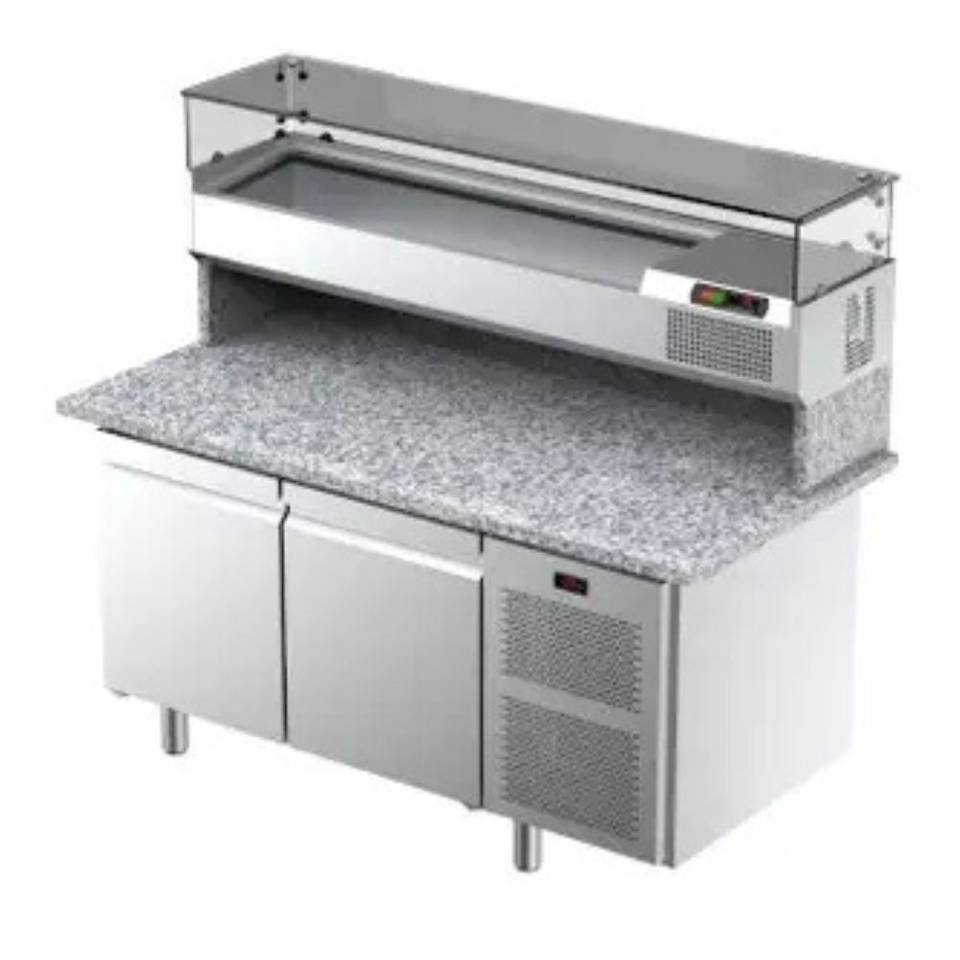 Banco Pizza Refrigerato Ventilato Ilsa 1650 mm - 2 Porte con Vetrina – immagine 1