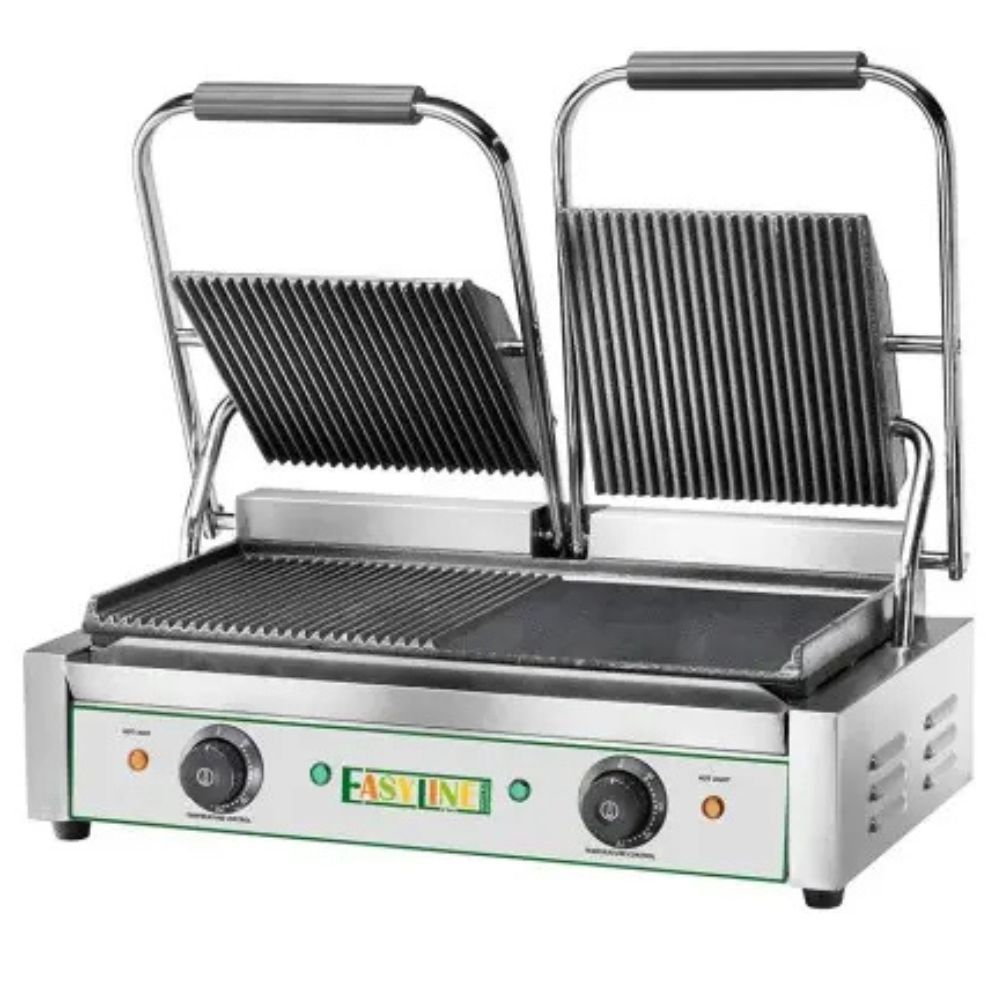 Piastra Doppia Ghisa Rigata/Liscia Easyline P50EG03 — Versatilità Estrema