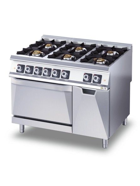 Cucina a Gas 6 Fuochi Olis su Forno Elettrico — Cottura Professionale
