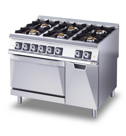 Cucina a Gas 6 Fuochi Olis su Forno Elettrico — Cottura Professionale