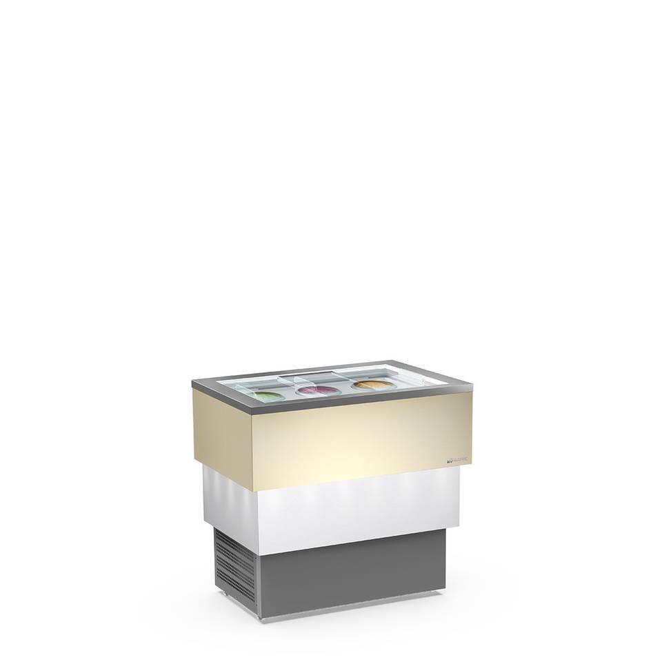 Vetrina Gelato Framec CARRARA CREAM VISTA — Vetro Panoramico Curvo – immagine 1